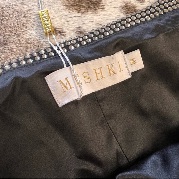 MESHKI NWT Black Rhinestone Justina Off The Shoulder Diamante Mini Dress Sz M - Picture 5 of 12